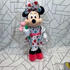 Disney Minnie Mouse Plush 18" White Floral Dress Spring Bouquet Door Greeter